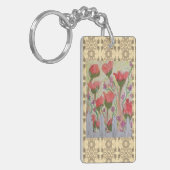 Rode bloemen Witte hek 2 Sleutelhanger (Voorkant Links)
