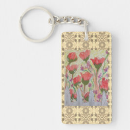 Rode bloemen Witte hek 2 Sleutelhanger