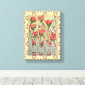 Rode bloemen witte hek canvas afdruk (Insitu (Houten vloer))