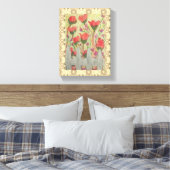 Rode bloemen witte hek canvas afdruk (Insitu (Slaapkamer))