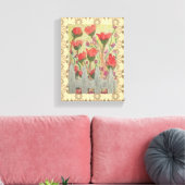 Rode bloemen witte hek canvas afdruk (Insitu (Woonkamer))