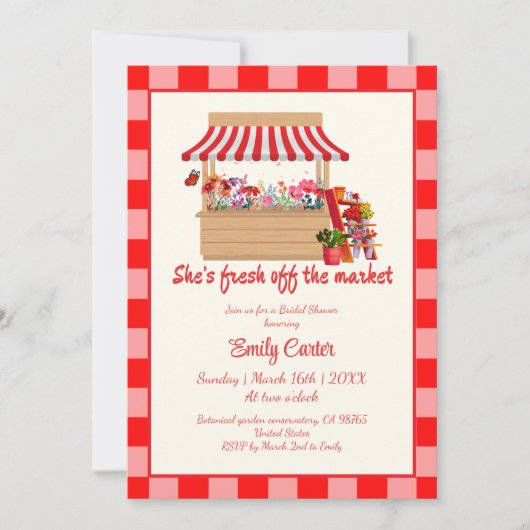 Rode Bloemen Ze is vers van de markt Vrijgezellenf Kaart (Voorkant)