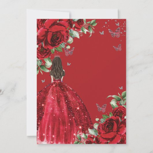 Rode Bloemen Zilveren Vlinders Quinceañera Sweet 1 Kaart (Achterkant)