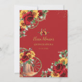 Rode Bloemen Zonnebloemen Boots Hoefijzer Quinceañ Kaart (Achterkant)