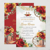 Rode Bloemen Zonnebloemen Boots Hoefijzer Quinceañ Kaart (Voorkant / Achterkant)