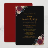 Rode bloemen Zwart 50ste verjaardag bruiloft Kaart (Voorkant / Achterkant)