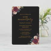 Rode bloemen Zwart 50ste verjaardag bruiloft Kaart (Staand voorkant)