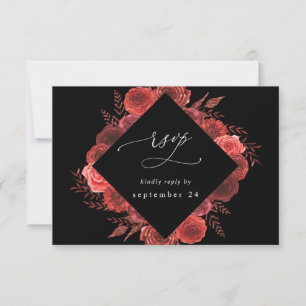 Rode Bloemen Zwart met Maaltijd RSVP 2 Kaartje