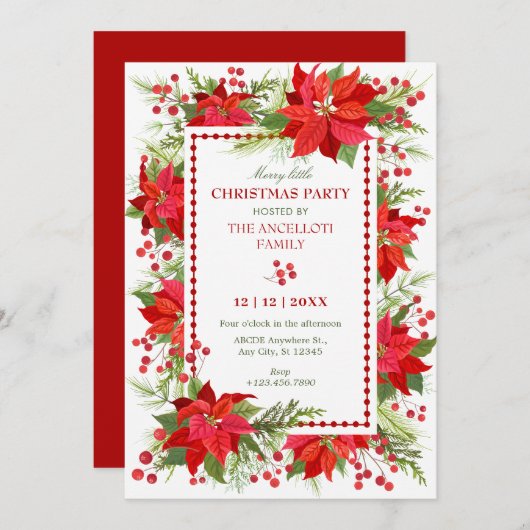 Rode bloemenbes kerstfeest kaart (Voorkant / Achterkant)