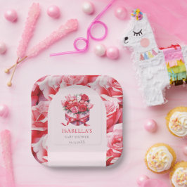 Rode Bloemenboog Baby shower gepersonaliseerd Papieren Bordje