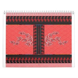 Rode Bloemencalender Krachtig Kunstpatroon Wands Kalender