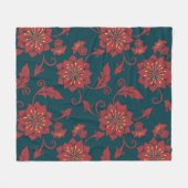Rode bloemendamask naadloos patroon fleece deken (Voorkant (Horizontaal))