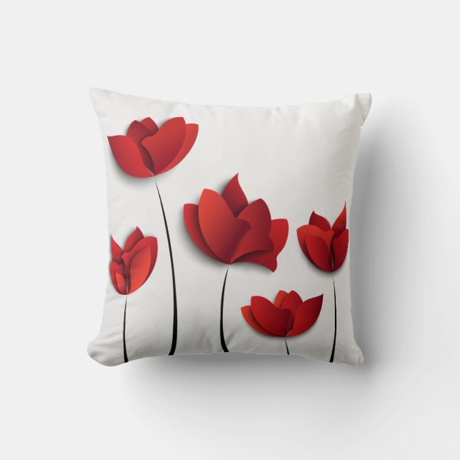 Rode bloemendesign kussen (Voorkant)