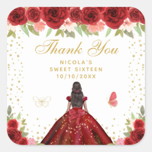 Rode Bloemendonk Huid Prinses Sweet Sixteen Vierkante Sticker