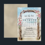 Rode bloemendriftwood strandprieel kalender trouwe save the date<br><div class="desc">Deze prachtige save-the-date kaart is perfect voor een bestemminghuwelijk. Het bevat een aanpasbare kalender waarop je een hart rond je trouwdatum kunt zetten met een waterverf driftwood strandprieel versierd met rode en witte bloemen. Er is ruimte voor je namen, de datum en locatie van het huwelijk, en een website-URL (optioneel.)...</div>