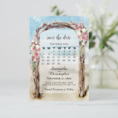 Rode Bloemendriftwood Strandprieel Kalendertrouwda Save The Date (Staand voorkant)