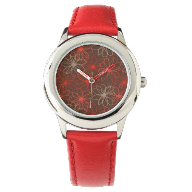Rode bloemendruk - Horloge (Voorkant)