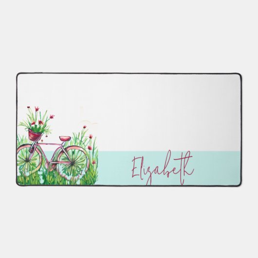 Rode bloemenfiets gepersonaliseerd bureaumat (Voorkant)