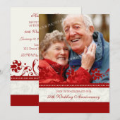 Rode bloemenfoto 50ste verjaardagsuitnodiging kaart (Voorkant / Achterkant)