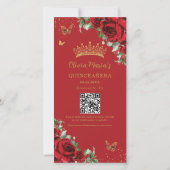 Rode bloemengoud foto booth Quinceanera QR-code Save The Date (Achterkant)