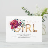 Rode Bloemengoud Glitter Baby Shower in Bourgondië Kaart (Staand voorkant)