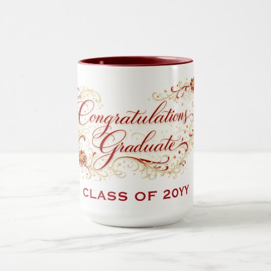 Rode bloemengraduatiescript met aangepast jaar mok (Midden)