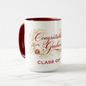 Rode bloemengraduatiescript met aangepast jaar mok (Voorkant links)