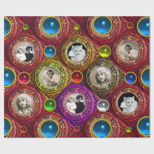 RODE BLOEMENKERSTKRANSEN, FOTO FRAME MET BLAUWE ED CADEAUPAPIER (Vlak)