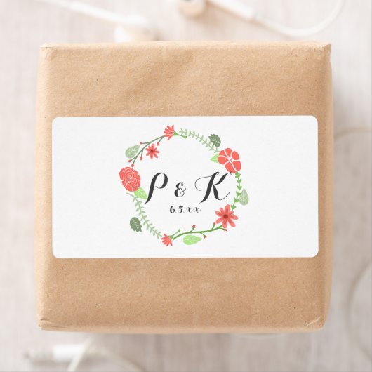 Rode Bloemenkrans Bruiloft Water Flesetiketten Etiket (Insitu)