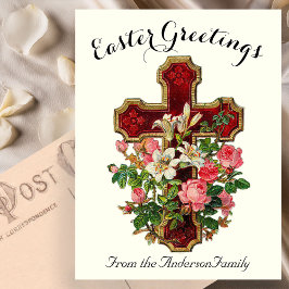 Rode Bloemenkruis Paasreligieus Briefkaart
