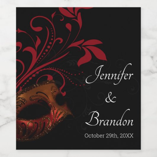 Rode bloemenmasker wijn etiket (Enkel label)