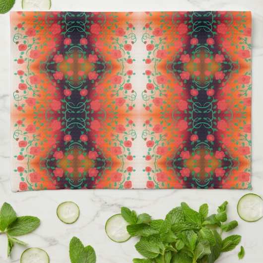 Rode bloemenprint theedoek (Gevouwen)