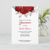 Rode bloemenquinceanera uitnodiging (Staand voorkant)