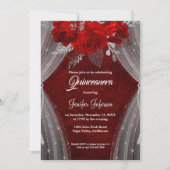 Rode bloemenquinceanera uitnodiging (Voorkant)