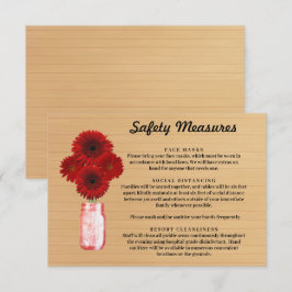 Rode bloemenschikking in landelijke houten pot Vei Informatiekaartje