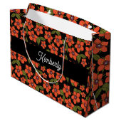 Rode bloemenschildering met monogramnaam groot cadeauzakje (Achterkant Gekanteld)