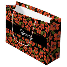 Rode bloemenschildering met monogramnaam groot cadeauzakje