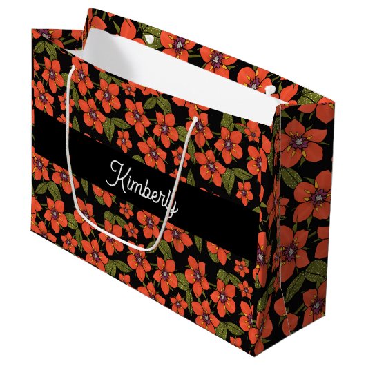 Rode bloemenschildering met monogramnaam groot cadeauzakje (Voorkant Gekanteld)