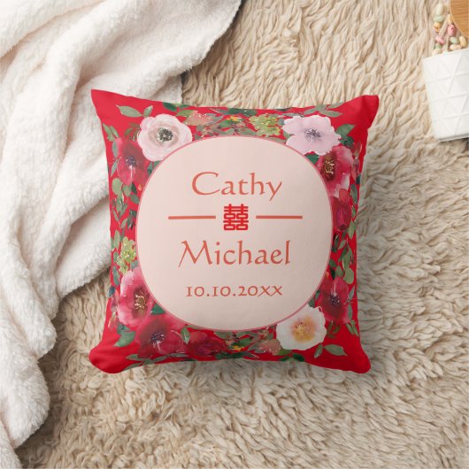Rode bloemenslingers Chinese theeceremonie voor ee Kussen (Deken)