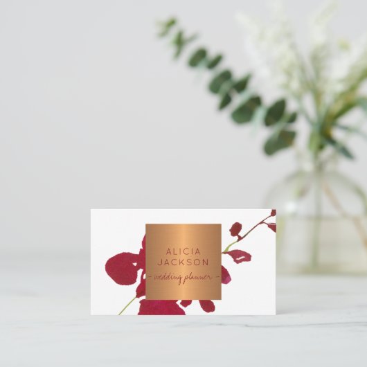 Rode bloementak glam koper chique weddingplanner visitekaartje (Staand voorkant)