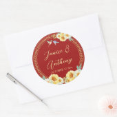 Rode bloemenvogels Chinese bruiloft Ronde Sticker (Envelop)