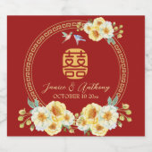 Rode bloemenvogels Chinese bruiloft Sparkling Wijnetiket (Enkel label)