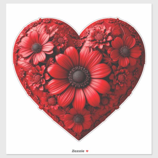 Rode bloemhart gemaakt van bloemen sticker (Vel)