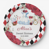 Rode bloemige Alice in Wonderland verjaardag thee Papieren Bordje (Voorkant)