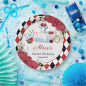 Rode bloemige Alice in Wonderland verjaardag theep Papieren Bordje (Feest)