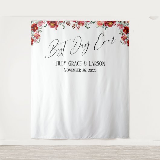 Rode Bloemige Allerbeste Dag Ooit Foto Achtergrond Wandkleed (Voorkant)