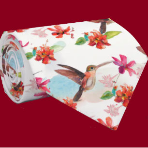 Rode Bloemige Aquarel Kolibrie Bloemen Necktie Stropdas