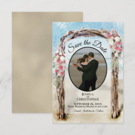 Rode Bloemige Aquarel Strandprieel & Foto Bruiloft Save The Date