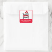 Rode bloemige bedankt zakelijke verpakkingssticker vierkante sticker (Tas)
