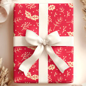 Rode bloemige blad botanische Kerstmis Cadeaupapier